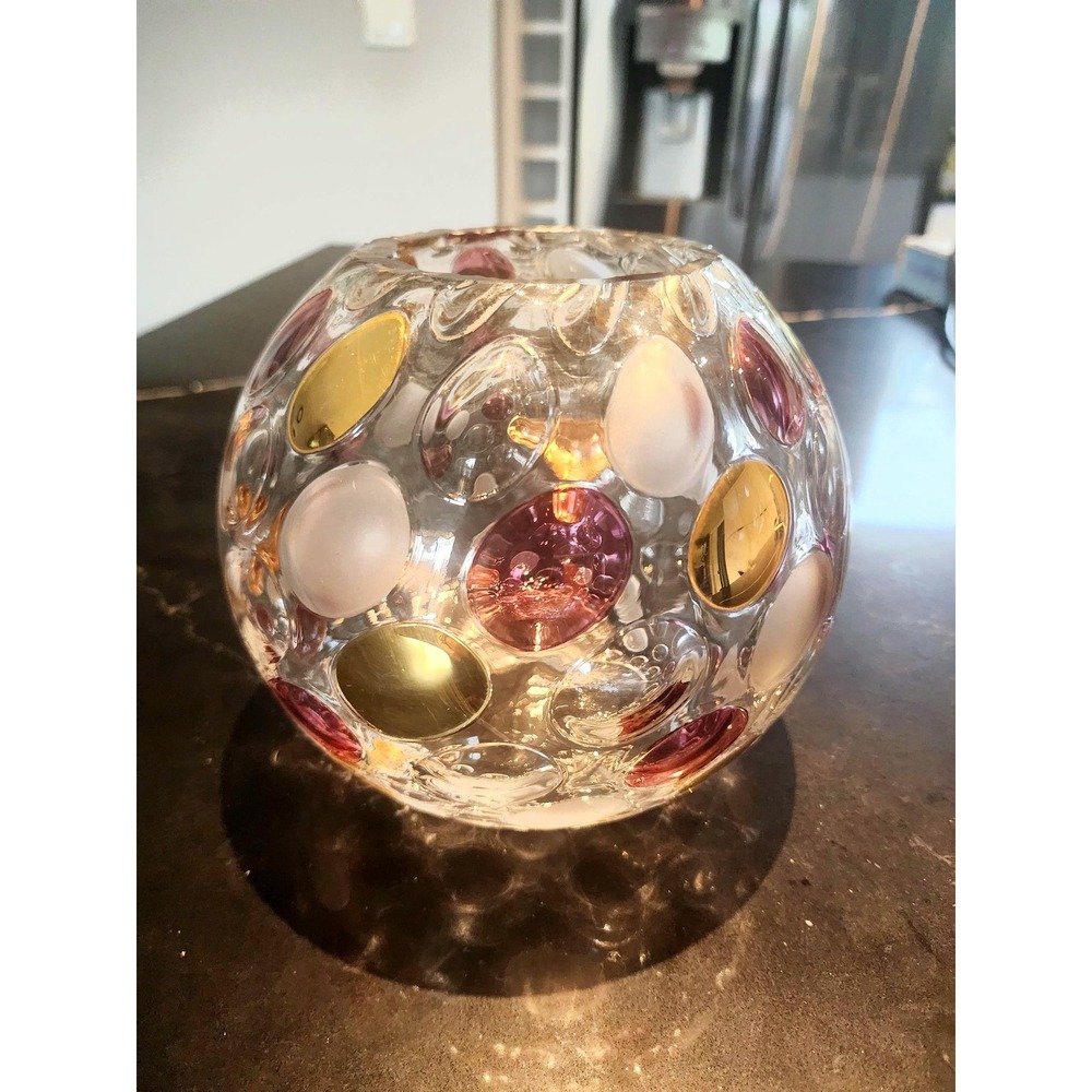 Murano Style Art Glass Bowl Multicolor Bubble Dot Vase Vintage Hand-Blown Decor